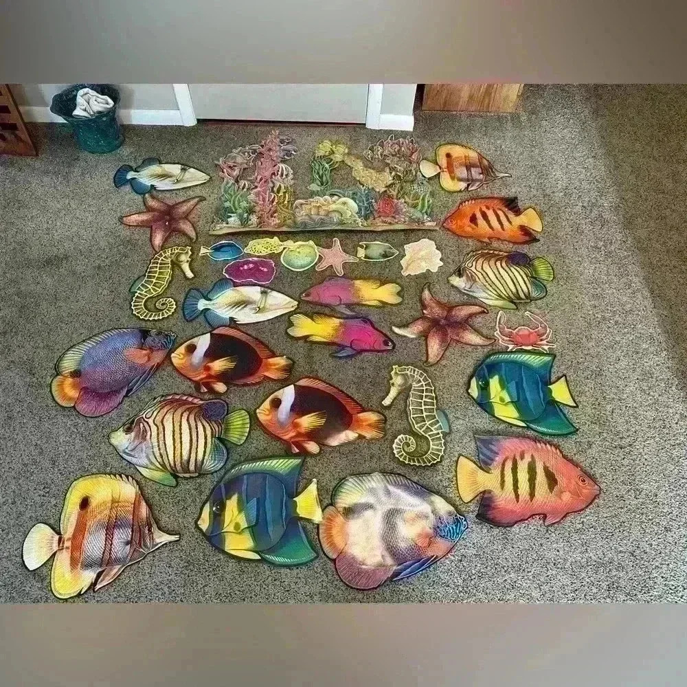 Vintage Ocean Animal Two Sides Die Cut Cardboard Cutouts Decorations Made In USA